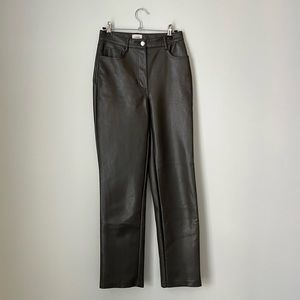 Aritzia Wilfred Vegan Leather Dark Olive Pants